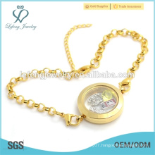 Fashion stainless steel floating locket charms bracelet, pearl chain bracelet